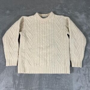 SAOL Cable Knit Sweater 100% Merino Wool Mens M  Crewneck Aran Ireland Fisherman